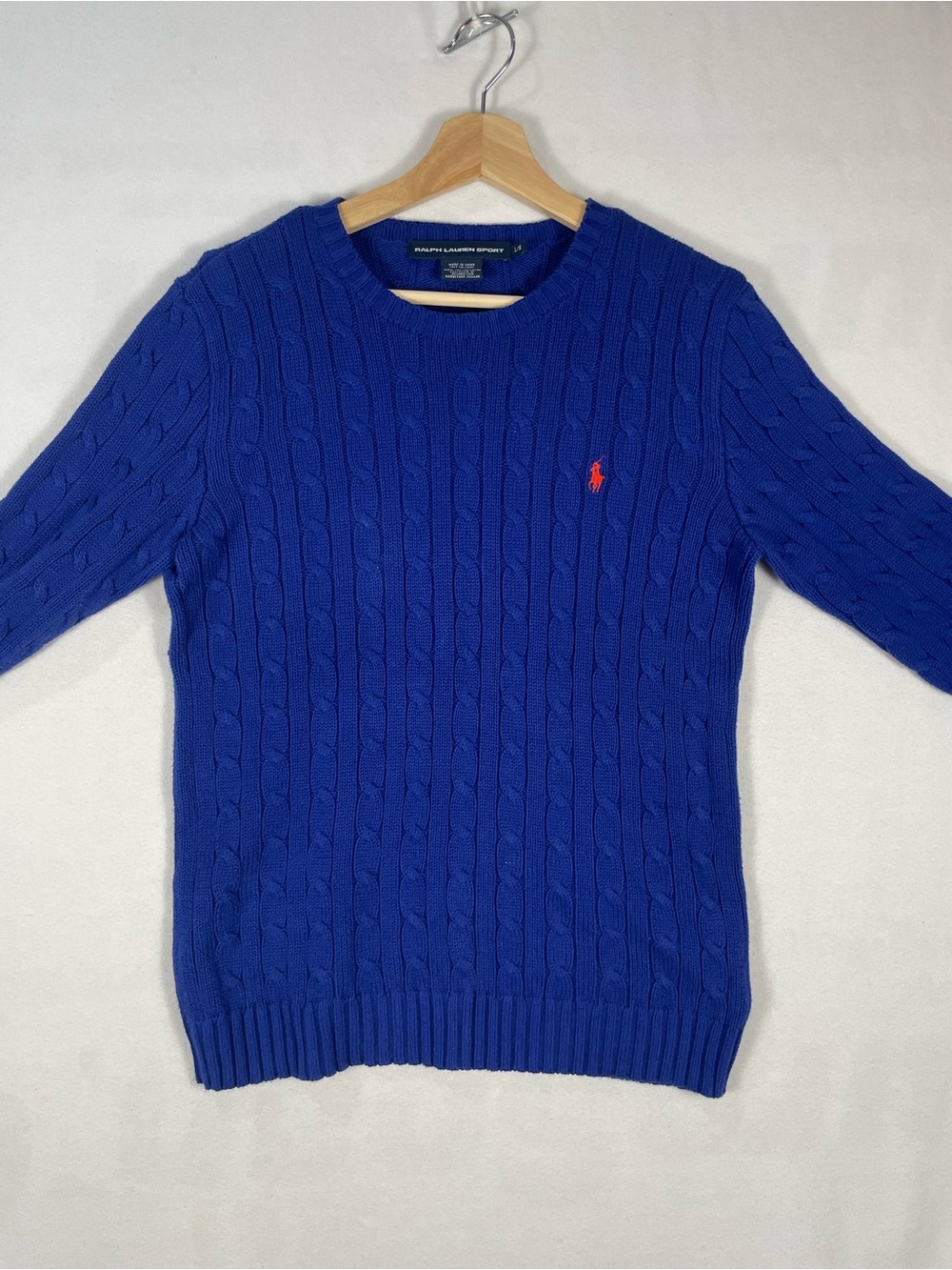 Vintage Ralph Lauren Sport Crewneck Cotton Cable Knit Sweater Blue WOMENS Sz L - Picture 3 of 8